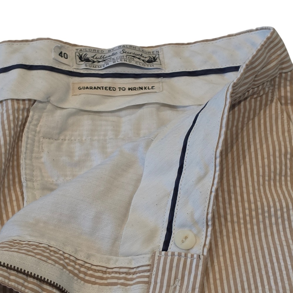 Polo Ralph Lauren Mens Seersucker Shorts Tan White Striped Cotton 40 - Picture 6 of 12